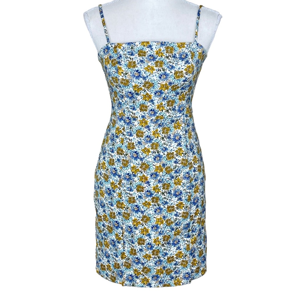 Originality Floral Sundress XS Blue Gold Adjustable Straps Classic Americana